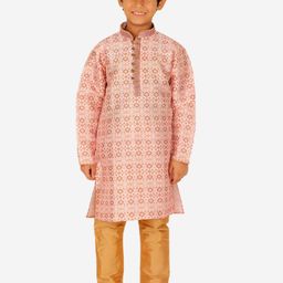 Pro-Ethic STYLE DEVELOPER Boys Pink Floral Printed Pure Silk Kurta with Pyjamas-picture-18