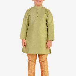 Pro-Ethic STYLE DEVELOPER Boys Green Pure Silk Kurta with Pyjamas-picture-49