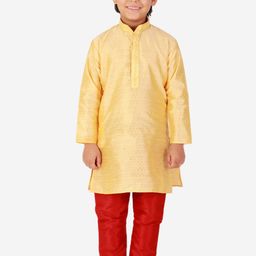 Pro-Ethic STYLE DEVELOPER Boys Yellow Dupion Silk Kurta with Pyjamas-picture-49