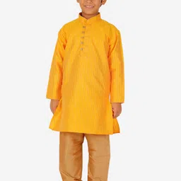 Pro-Ethic STYLE DEVELOPER Boys Yellow Striped Thread Work Pure Silk Kurta with Pyjamas-picture-13