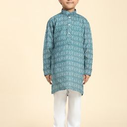 Pro-Ethic STYLE DEVELOPER Boys Ethnic Motifs Printed Mandarin Collar Kurta & Pyjamas-picture-4