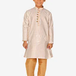 Pro-Ethic STYLE DEVELOPER Boys Cream Striped Pure Silk Straight Kurta with Pyjamas-picture-21