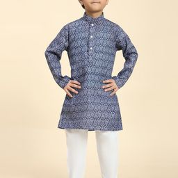 Pro-Ethic STYLE DEVELOPER Boys Ethnic Motifs Printed Mandarin Collar Kurta & Pyjamas-picture-5