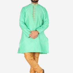 Pro-Ethic STYLE DEVELOPER Men Solid Pure Silk Straight Kurta with Churidar-picture-26