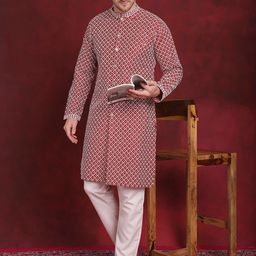 Jompers Embroidered Regular Sequinned Front Open Straight Kurta With Pyjamas-picture-19