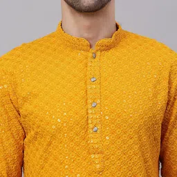Jompers Men Floral Embroidered Sequinned Pure Cotton Kurta with Churidar image 4