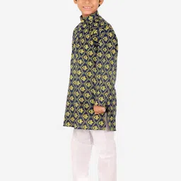 Pro-Ethic STYLE DEVELOPER Boys Blue Floral Printed Pure Cotton Kurta with Pyjama image 2
