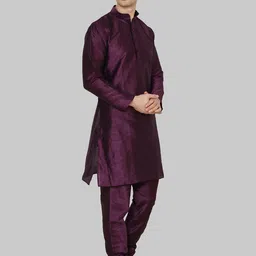ROYAL KURTA Men Purple Dupion Silk Kurta with Pyjama image 5