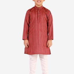 Pro-Ethic STYLE DEVELOPER Boys Maroon & White Embroidered Pure Cotton Kurta with Pyjamas-picture-27