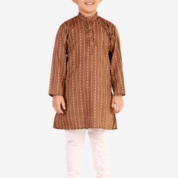 Pro-Ethic STYLE DEVELOPER Boys Brown Striped Pure Cotton Kurta with Pyjamas-picture-4