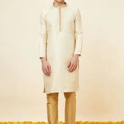 Manyavar Woven Design Mandarin Collar Kurta with Pyjamas image 1