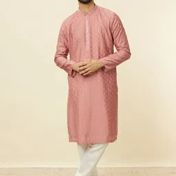 Manyavar Floral Embroidered Art Silk Thread Work Kurta With Pyjamas image 1