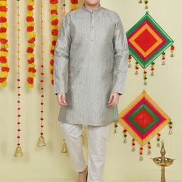 Jeetethnics Boys Ethnic Motifs Printed Sequined Kurta with Pyjamas-picture-32