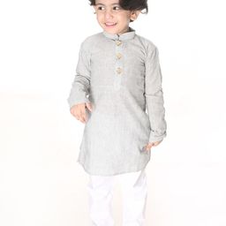 VASTRAMAY Boys Grey Solid Regular Pure Cotton Kurta with Pyjamas-picture-30