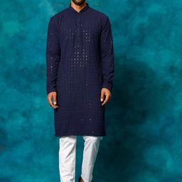 VASTRAMAY Ethnic Motifs Embroidered Regular Sequinned Kurta With Pyjamas-picture-3