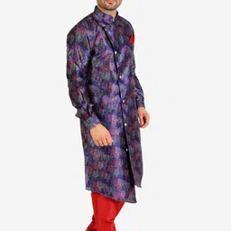 Pro-Ethic STYLE DEVELOPER Men Navy Blue Angrakha Kurta with Pyjamas image 4