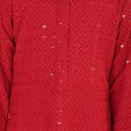 VASTRAMAY Girls Geometric Embroidered Regular Sequinned Kurta with Trousers image 3