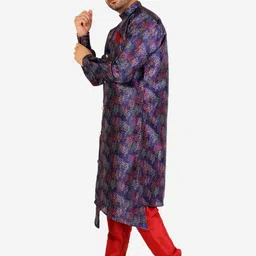 Pro-Ethic STYLE DEVELOPER Men Navy Blue Angrakha Kurta with Pyjamas image 5