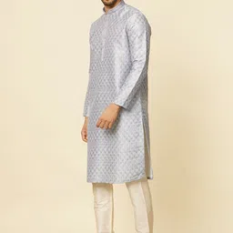 Manyavar Grey Mandarin Collar Straight Kurta with Pyjamas image 3