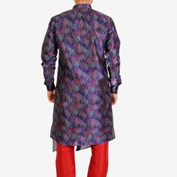 Pro-Ethic STYLE DEVELOPER Men Navy Blue Angrakha Kurta with Pyjamas image 2