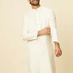 Manyavar Chevron Embroidered Mandarin Collar Straight Kurta with Pyjamas image 5