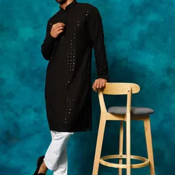 VASTRAMAY Ethnic Motifs Embroidered Regular Sequinned KurtaWith Pyjamas image 5