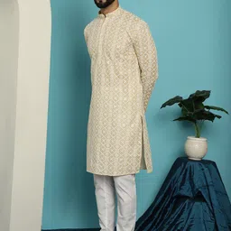 SOJANYA Ethnic Motifs Embroidered Pure Cotton Kurta with Churidar image 5