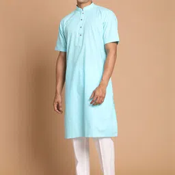 VASTRAMAY Men Blue & White Kurta with Pyjama Set image 2