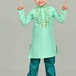 BAESD Boys Mandarin Embroidered Straight Dupion Silk Kurta with Pyjamas-image-72