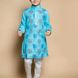 BAESD Boys Floral Printed Mandarin Collar Straight Kurta with Pyjamas-picture-30