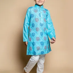 BAESD Boys Floral Printed Mandarin Collar Straight Kurta with Pyjamas image 3