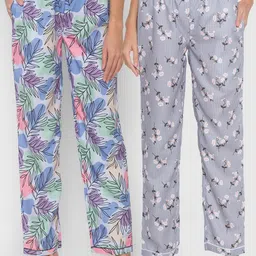 FashionRack Women Pack of 2 Grey & Blue Printed Lounge Pants-picture-27