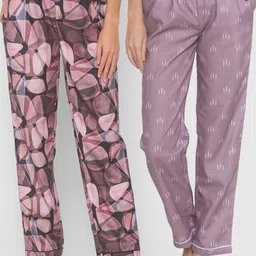 FashionRack Women Pack of 2 Purple & Black Printed Cotton Lounge Pants-image-34