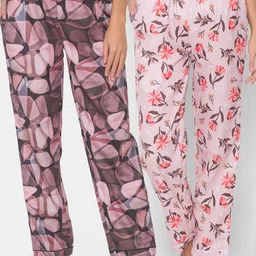 FashionRack Women Pack of 2 Black & Pink Cotton Printed Lounge Pants-picture-31
