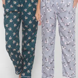 FashionRack Women Pack of 2 Grey & Green Printed Lounge Pants-picture-11