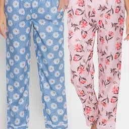 FashionRack Women Pack of 2 Pink & Blue Printed Lounge Pants-picture-32