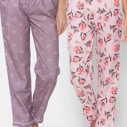 FashionRack Women Purple & Pink Pack of 2 Cotton Printed Lounge Pants-image-16