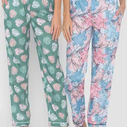 FashionRack Women Blue & Green Pack of 2 Printed Lounge Pants-picture-25