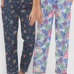 FashionRack Women Pack of 2 Blue & Navy Blue Printed Lounge Pants-image-67
