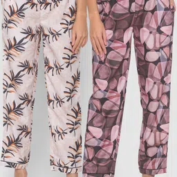 FashionRack Women Pack of 2 Black & Beige Printed Lounge Pants-picture-36