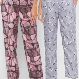 FashionRack Women Pack of 2 Grey & Black Printed Lounge Pants-picture-27
