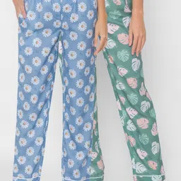 FashionRack Women Blue & Green Pack of 2 Printed Cotton Lounge Pants-picture-18