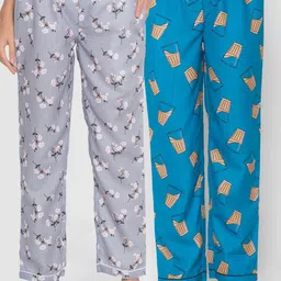 FashionRack Women Grey & Blue Pack of 2 Cotton Printed Lounge Pants-picture-33