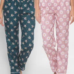 FashionRack Women Pink & Green Pack of 2 Printed Cotton Lounge Pants-picture-18