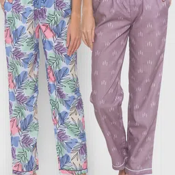 FashionRack Women Purple & Blue Pack of 2 Cotton Printed Lounge Pants-picture-27
