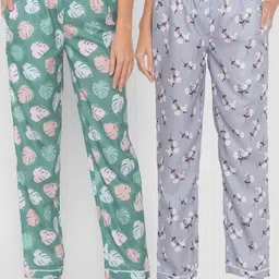 FashionRack Women Grey & Blue Pack of 2 Printed Cotton Lounge Pants-picture-34