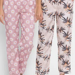 FashionRack Women Pack of 2 Beige & Pink Printed Lounge Pants-image-97