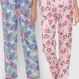 FashionRack Women Pack of 2 Pink & Blue Cotton Printed Lounge Pants-image-65