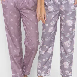 FashionRack Women Brown & Purple Pack of 2 Cotton Printed Lounge Pants-image-8