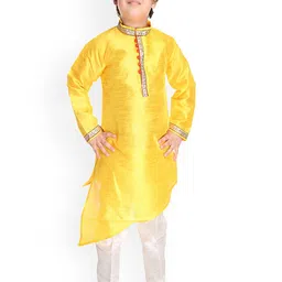 BAESD Boys Band Collar Asymmetric Dupion Silk Straight Kurta with Pyjamas-picture-22